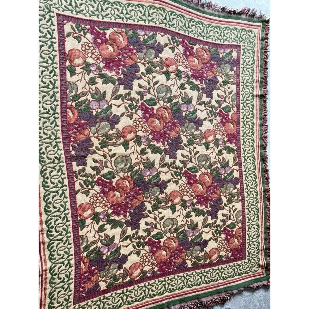 Goodwin Weavers Fruit Leaf Design Woven Tapestry 100% Cotton Throw Blanket USA